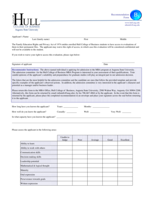 MBA Recommendation Form