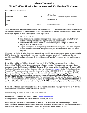 Auburn University Verification Worksheet