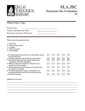 Evaluation example - Practicum 2 and 3 Practicum Site Evaluation Form - dts