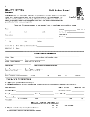 Student Health History Form