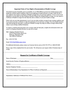 Request for Certificate of Health Coverage