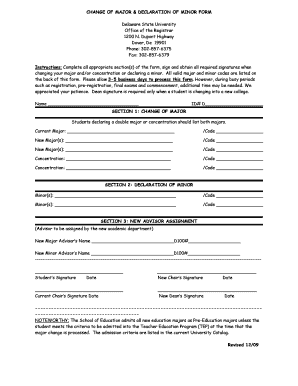 Change of Major and Declaration of Minor Form