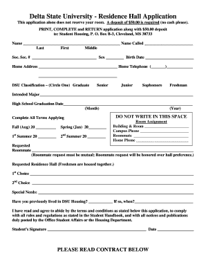 Delta State University Residence Hall Application