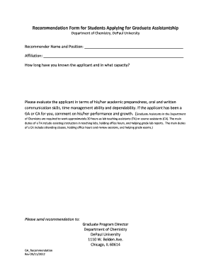 depaul university chemistry department graduate assistantship form