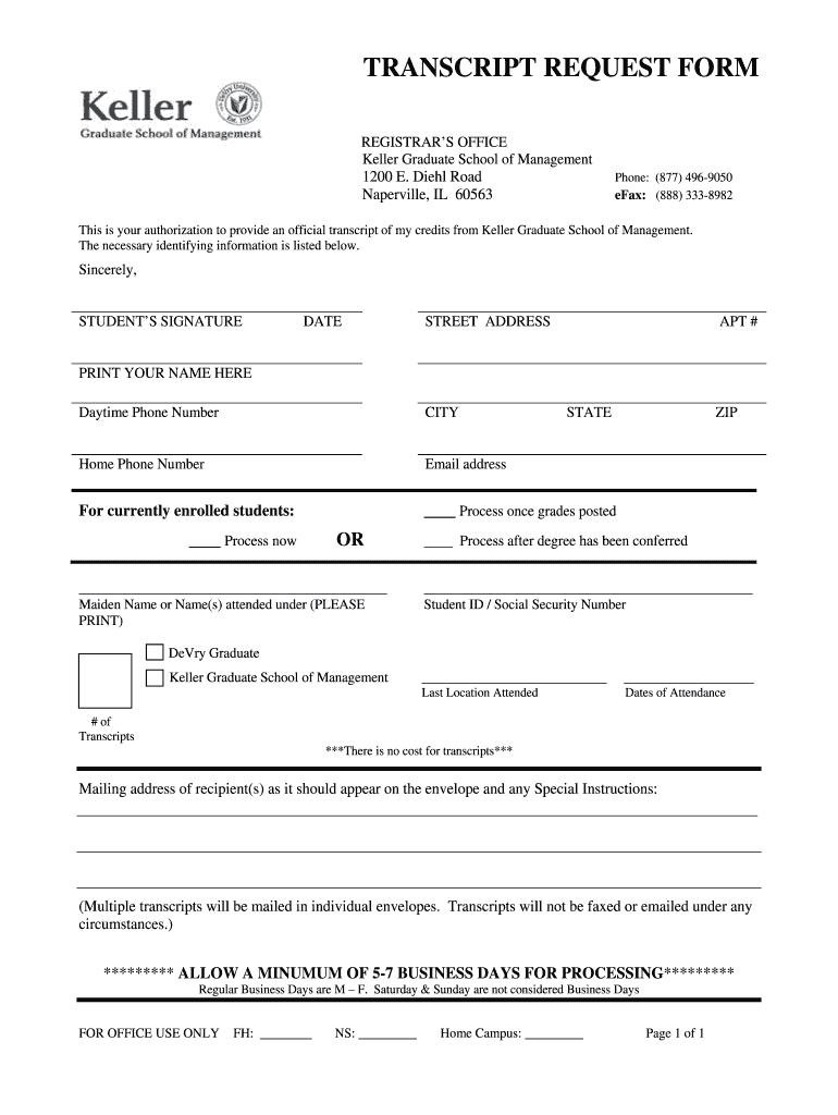 keller graduate school of management transcripts Preview on Page 1.