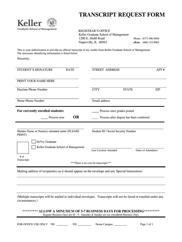 keller graduate school of management transcript request Preview on Page 1
