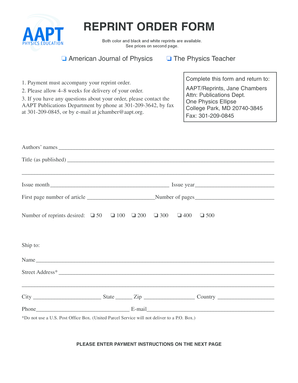 Reprint Order Form