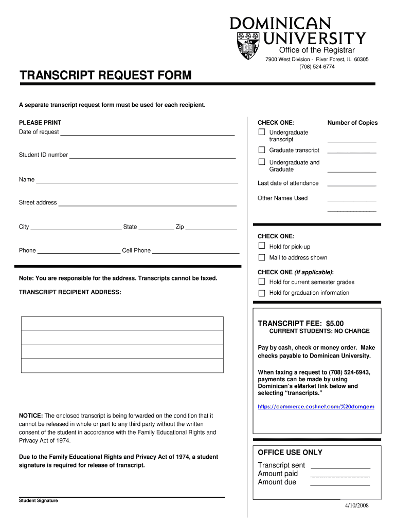 dominican college transcript Preview on Page 1.