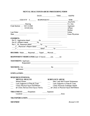 Mental Health/Substance Abuse Proceeding Form