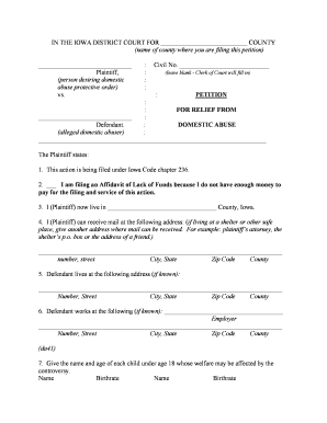 Iowa Domestic Abuse Protective Order Petition
