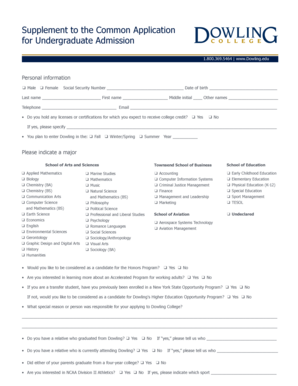 Dowling College Undergraduate Admission Supplement