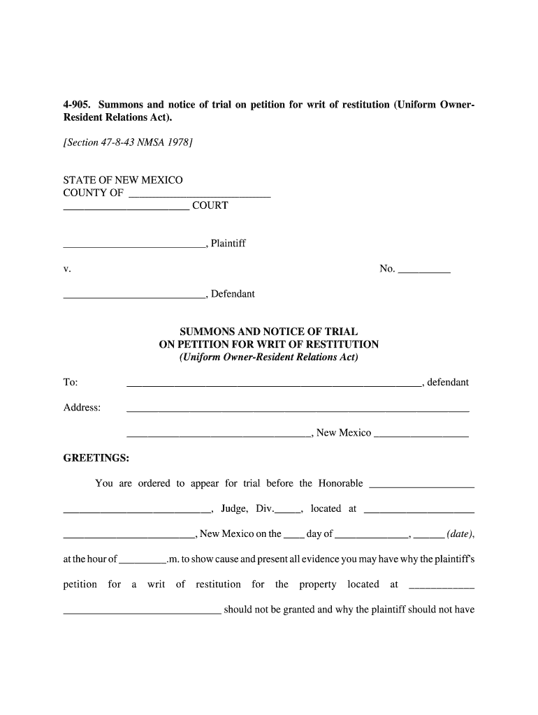 writ of restitution new mexico Preview on Page 1