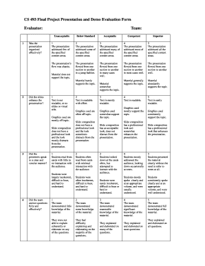 Presentation feedback sheet - cs 493 final project presentation and demo evaluation form