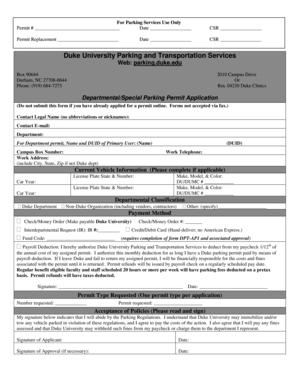 Duke University Parking Permit Application