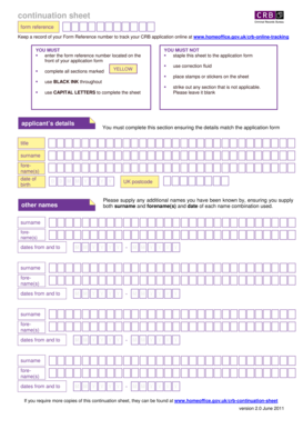 UK CRB Application Continuation Sheet