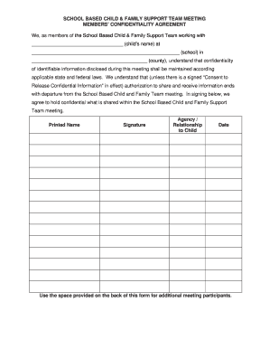 School Based Child & Family Support Team Confidentiality Agreement