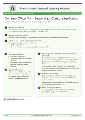 Company Officer Form Supporting a Company Application