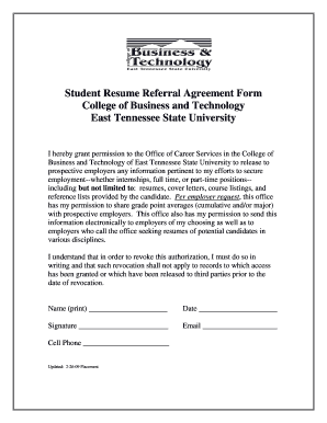 Student Resume Referral Agreement Form College of Business and ... - etsu