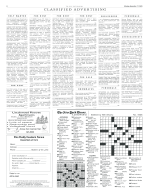 Daily Eastern News Classified Ad Form