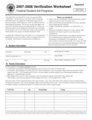 2007-2008 Verification Worksheet Dependent