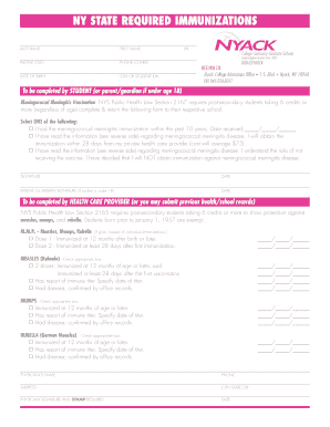 NY State Required Immunizations Form