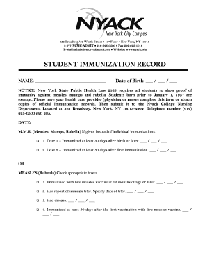 Immunization form pdf - STUDENT IMMUNIZATION RECORD - Nyack College - nyack