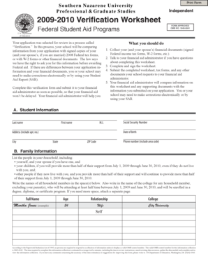 2009-2010 Verification Worksheet