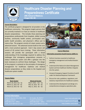 Healthcare Disaster Planning and Preparedness Certificate UNC School of Medicine Chapel Hill, NC Course Description: The certificate program is designed for all providers in the healthcare community - med unc