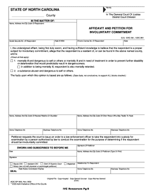 Criteria for Involuntary Commitment in North Carolina - School of ... - sog unc