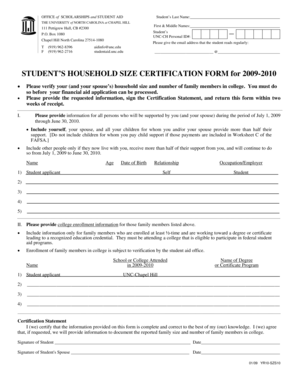 Student Household Size Certification Form