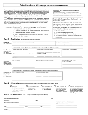 Form W-9 Taxpayer Identification Number Request