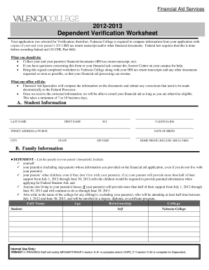 Dependent Verification Worksheet