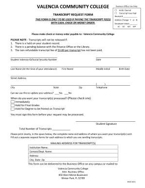 Valencia Community College Transcript Request Form