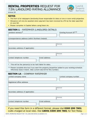 Rental Properties Request for 7.5% Landlord Rating Allowance