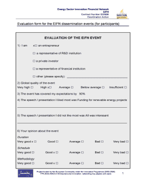 Evaluation form for the EIFN dissemination events (for participants)