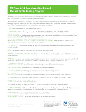 VS Form 4-54 Brucellosis Test Record