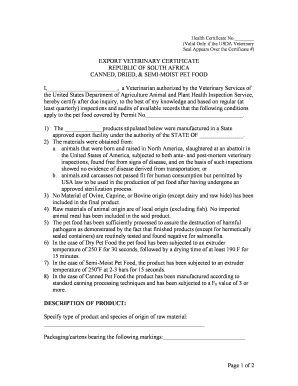 USDA Export Veterinary Certificate
