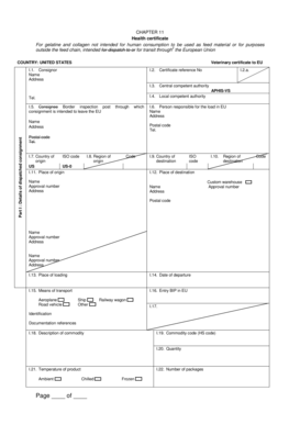 US Veterinary Certificate for EU Gelatine and Collagen