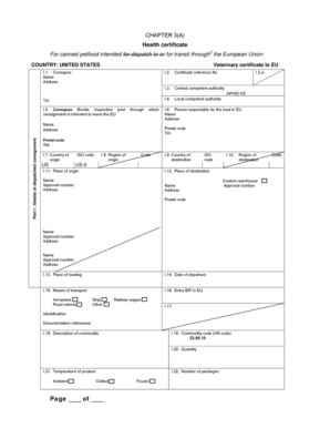 US to EU Canned Petfood Health Certificate