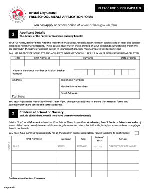 Free School Meals Application Form Updated - Bristol City Council - bristol gov