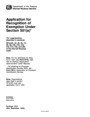 IRS Form 1024 Application for Exemption
