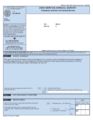 US Census Bureau Service Annual Survey Form SA-5411A