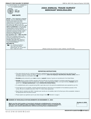 US Census Bureau Merchant Wholesalers Survey Form SA-42