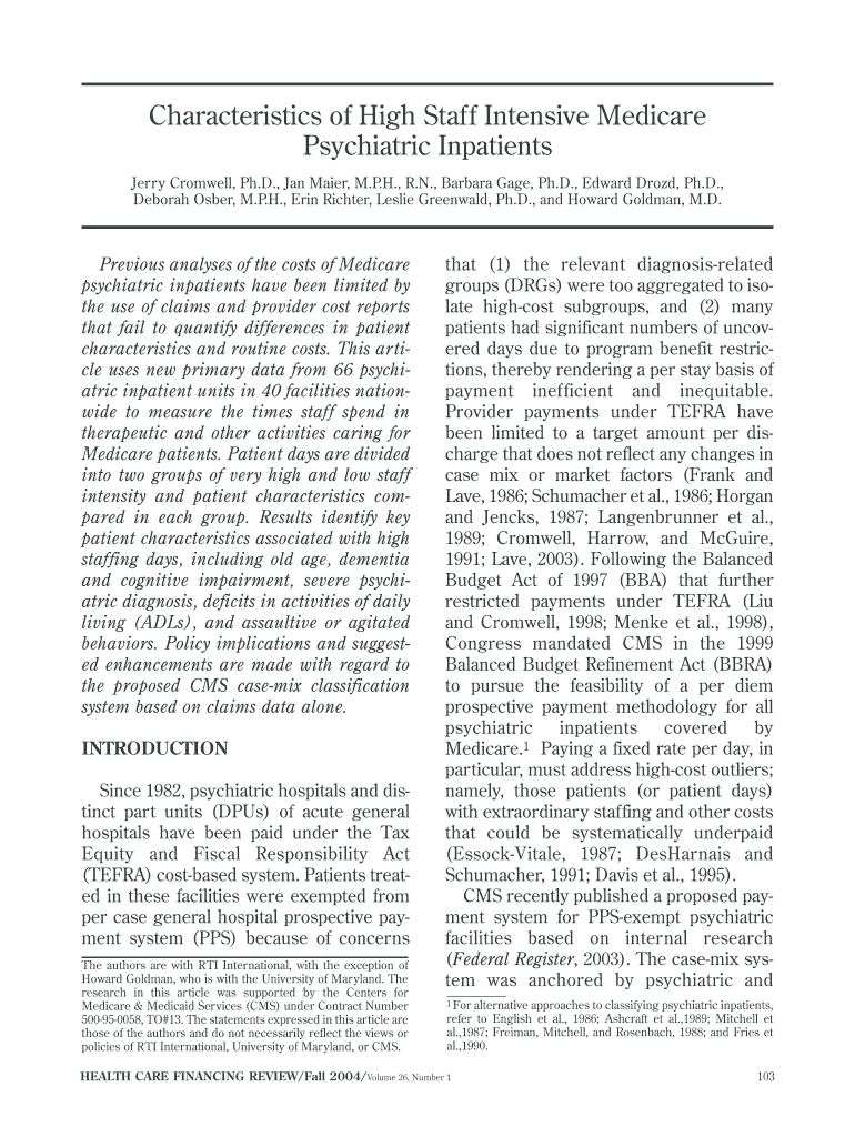 Characteristics of High Staff Intensive Medicare Preview on Page 1