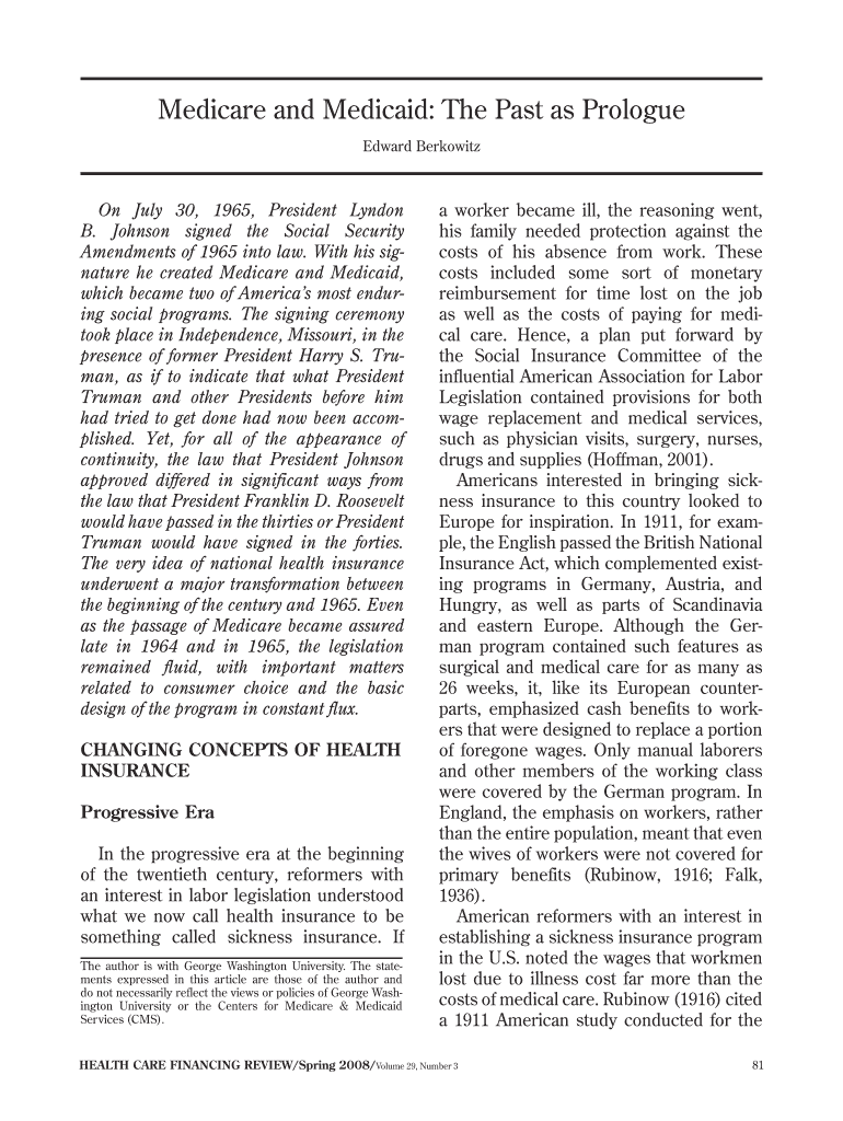 Medicare and Medicaid: The Past as Prologue Preview on Page 1