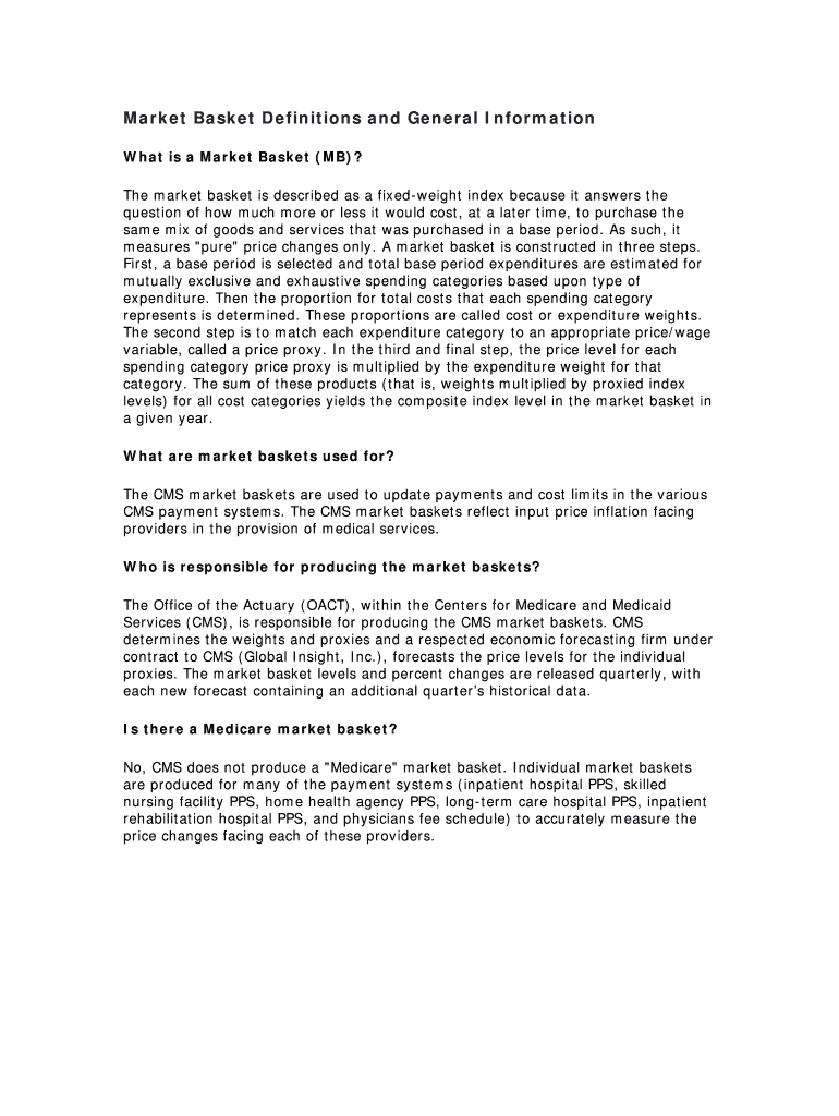 Market Basket Definitions and General Information Preview on Page 1