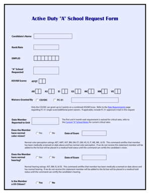 Active Duty A School Request Form
