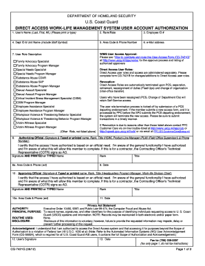 USCG Direct Access User Account Authorization
