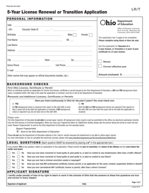 Ohio 5-Year Professional License Renewal Application