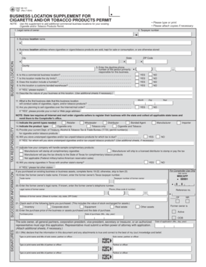 Texas Business Location Supplement for Cigarette and Tobacco Products Permit